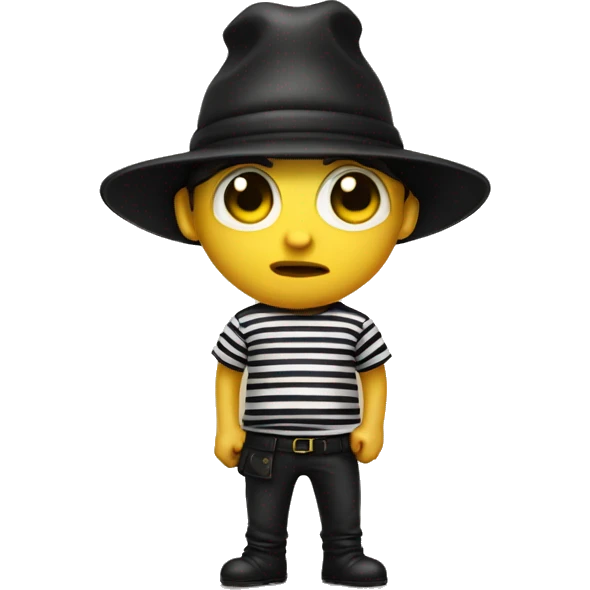 White Thief with black and white stripes shirt wearing a black bean hat holding a yellow bag emoji