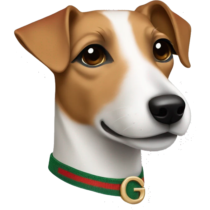 jack russell terrier light brown wearing gucci green and red emoji