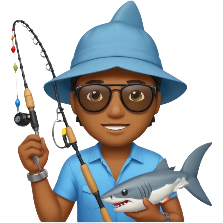 Black man reeling in a shark he just caught, emoji style emoji