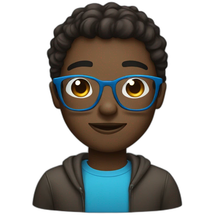 Young dark brown skin man with blue glasses emoji
