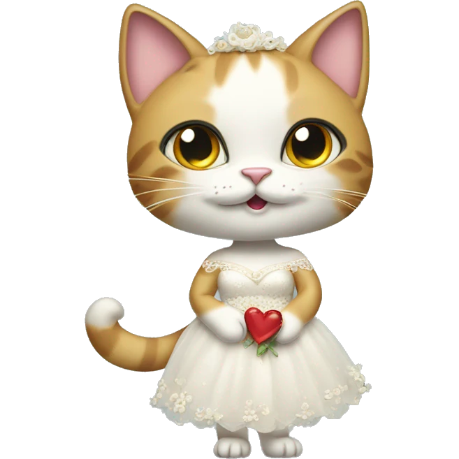 cat standing on two legs in bridal dress with heart in eyes emoji