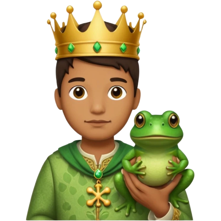 Use my face to create a cute short king with a pet frog emoji