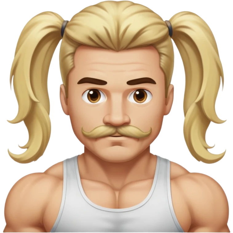 super jacked guy with long hair and a mustache pulling a blonde ponytail emoji