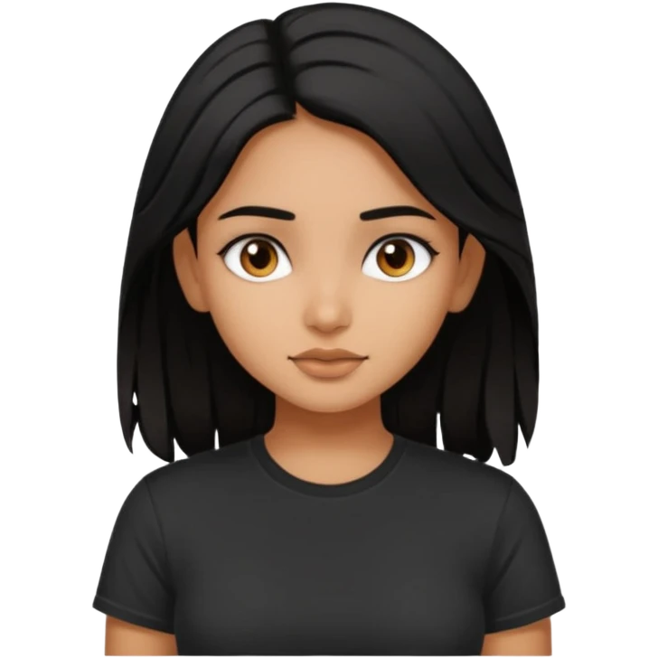 a pretty tan indian bratz girl with messy dark black hair, wearing a black tee. emoji