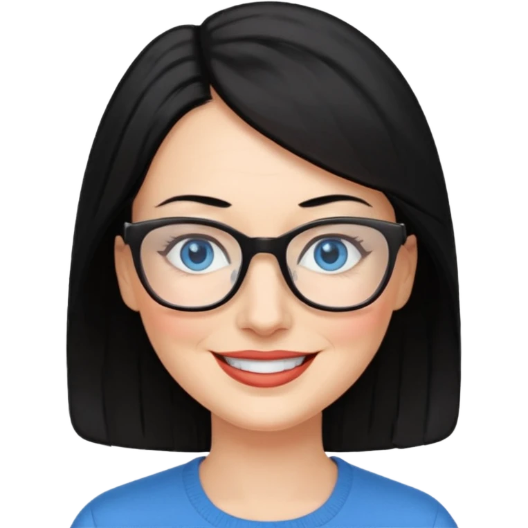 woman 50 years old, black hair, blue eyes, glasses emoji