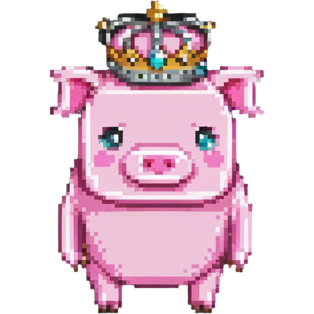 minecraft pig full body pink blocky animal with square head wearing a crown emoji