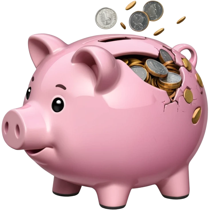 a piggy bank broken in half emoji