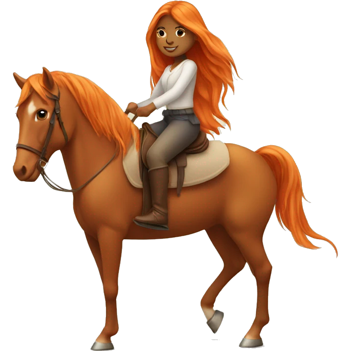 Tan girl with long orange hair riding a horse emoji