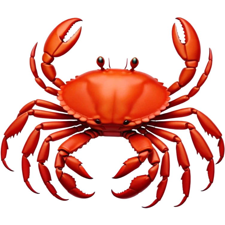 Cinematic Noble Red Crab Portrait Emoji, Poised and commanding, with a sturdy, angular exoskeleton of vivid scarlet red and sharply defined pincers, deep-set, intense eyes on stalks, Simplified yet sharp and sophisticated features, highly detailed, glowing with a soft, oceanic glow, high shine, intelligent and formidable, stylized with an air of coastal authority, focused and alert, soft glowing outline, capturing the essence of a watchful crustacean guardian that appears ready to scuttle out of the screen with determined power! emoji