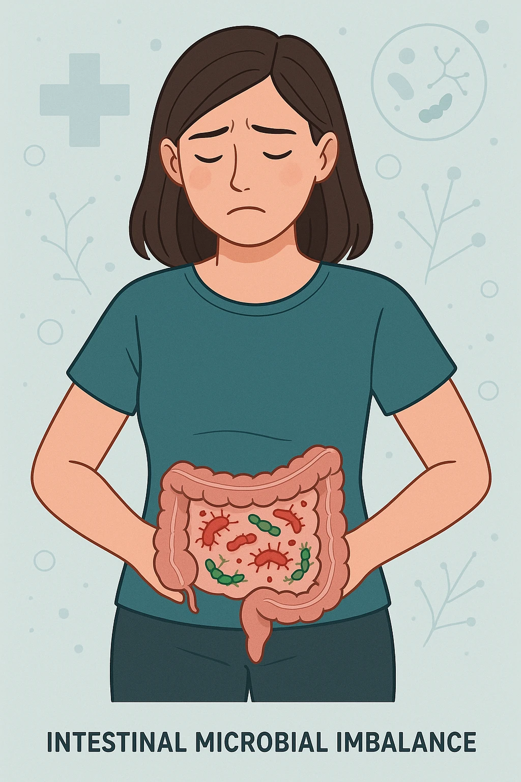 Donna con disequilibrio della flora microbica intestinale emoji