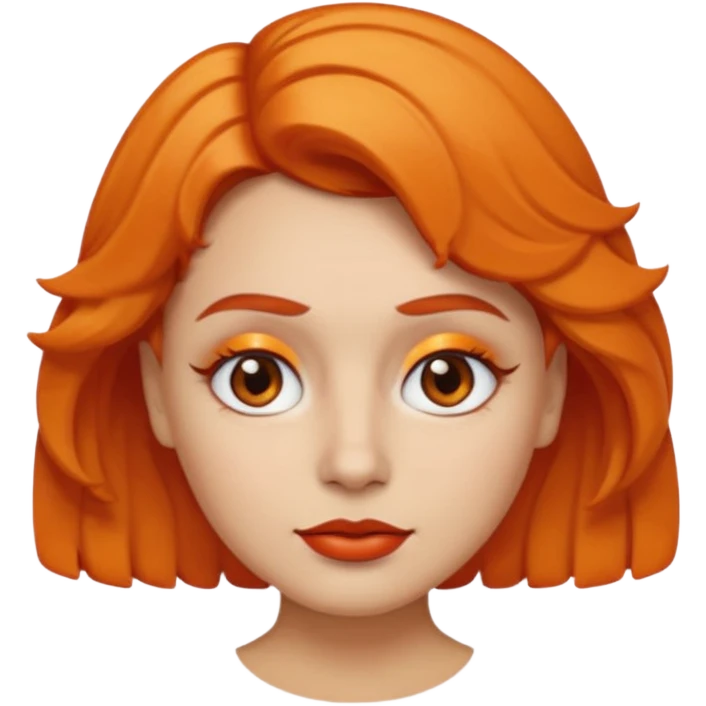 A person emoji with light skin, short orange wavy hair swept to one side, matching orange eyebrows, brown eyes, an oval-shaped face, a small nose, and dark lipstick. emoji