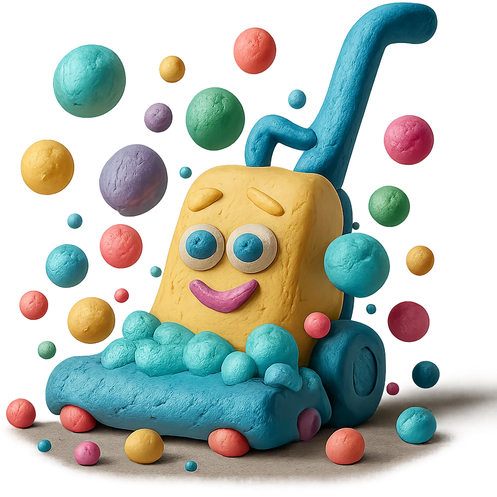 cartoon carpet shampooer surrounded by colorful bubbles, no background emoji