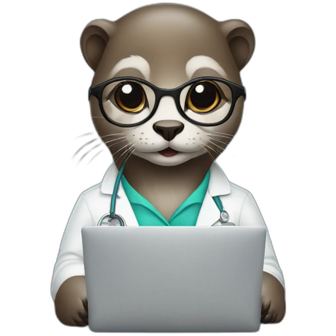 female otter with glasses as a vet with a macbook emoji