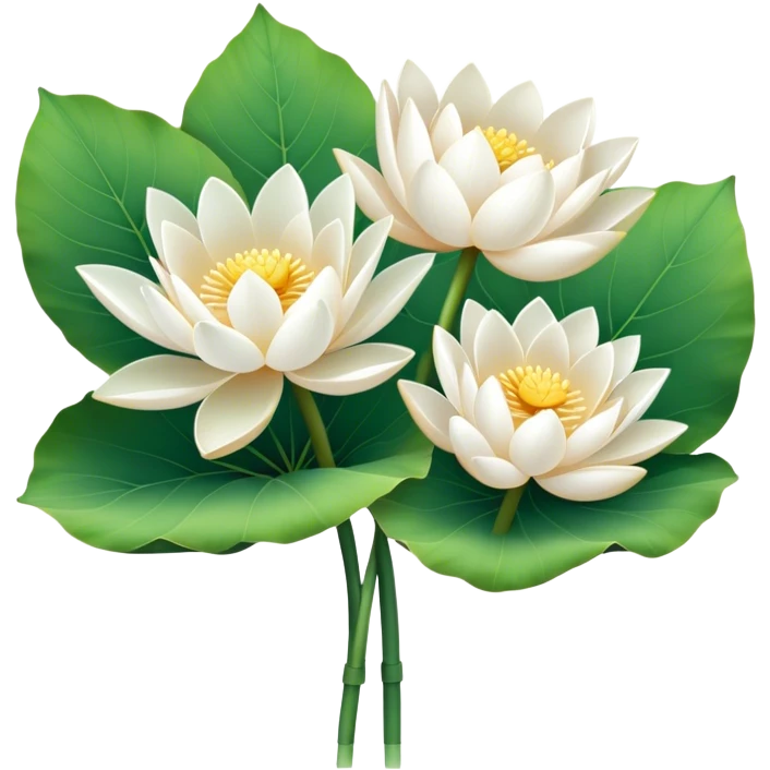 bouquet white Nymphaea lotus,stem, lotus leaf emoji