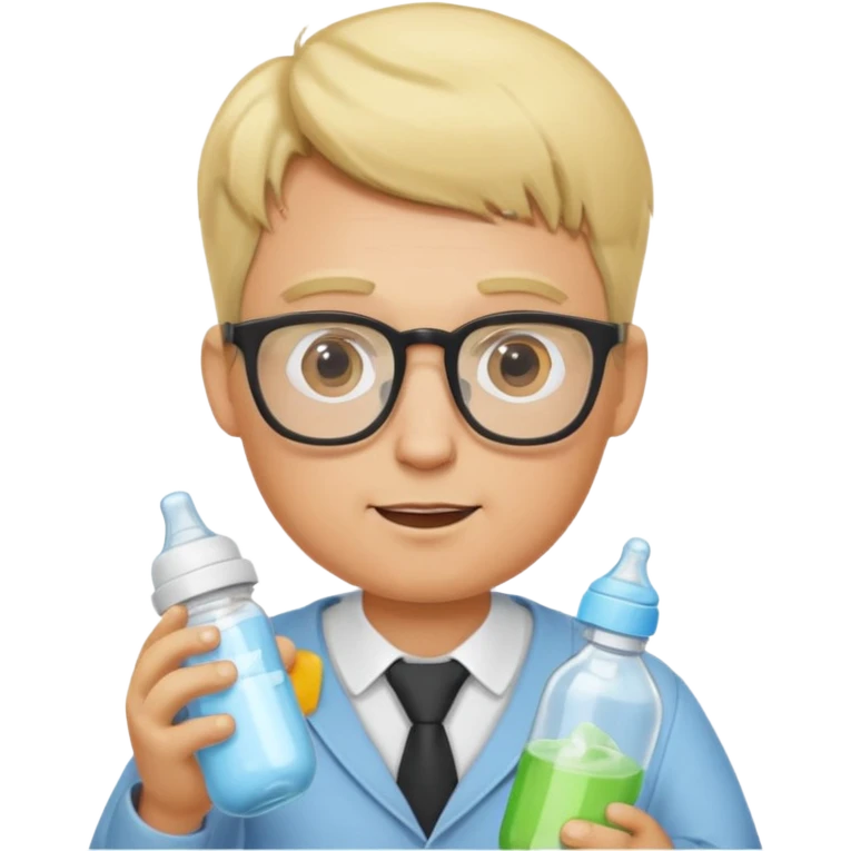 blonde man with glasses with baby bottle emoji