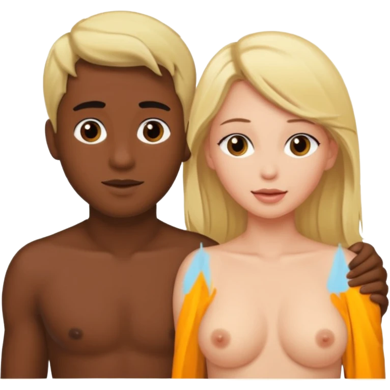 Naked blonde woman having sex with brunette man emoji