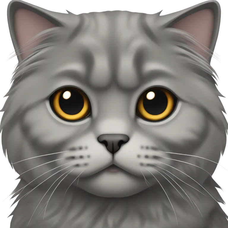 all dark grey Scottish Fold Cat long hair emoji