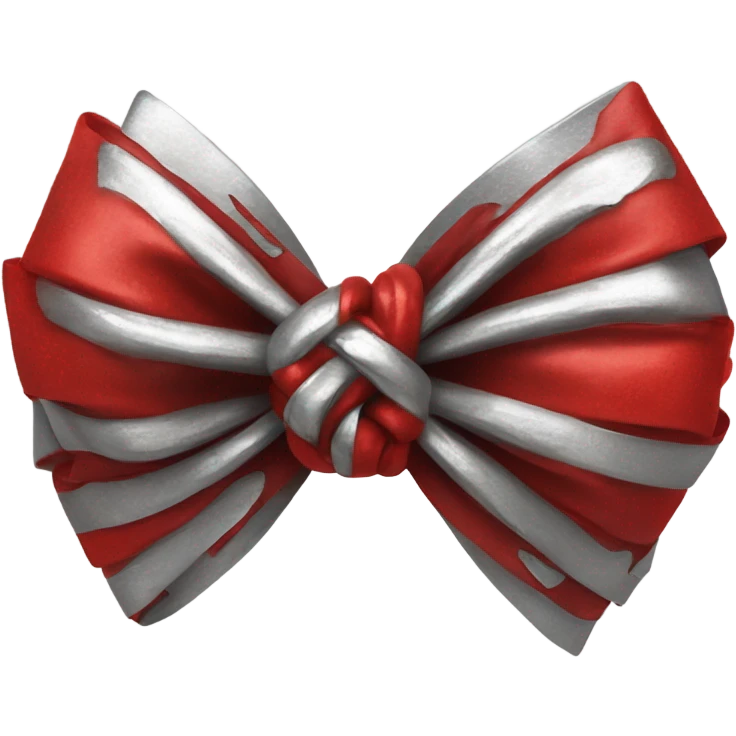 "A vibrant red bow with a silver hollow heart at the base of the bow's knot. The bow should have an intense red color, and the silver heart should be positioned at the center of the knot." emoji