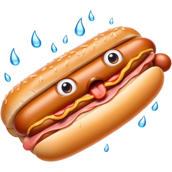A hotdog with eyes, drooling water out of its huge lips emoji