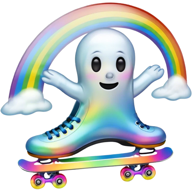 ghost emoji skating under a rainbow  emoji