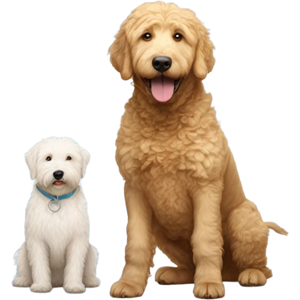 Golden doodle named Apollo and white pitbull named ice emoji