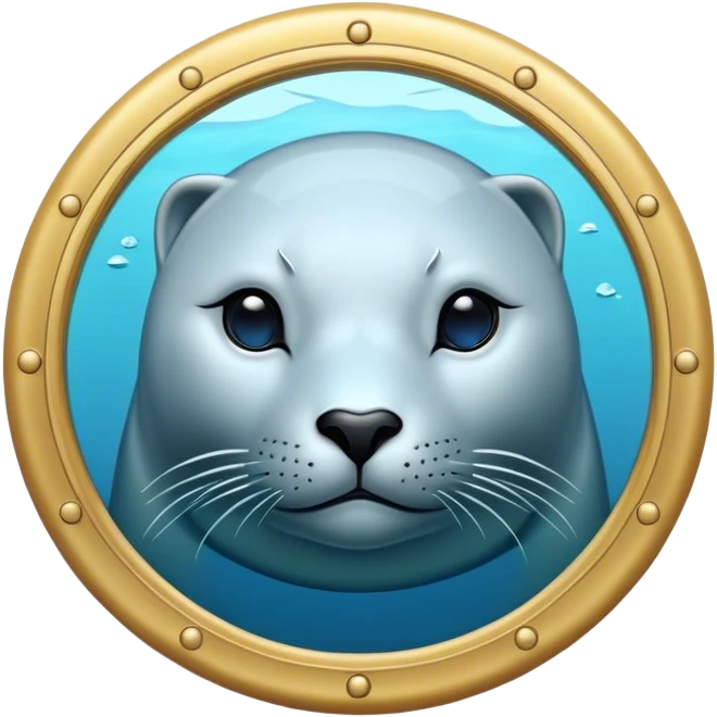 Cinematic Noble Seal Portrait Emoji, Poised and refined, with a sleek, streamlined body adorned in smooth, glossy hues and deep, soulful eyes, Simplified yet sharp and sophisticated features, highly detailed, glowing with a soft, aquatic glow, high shine, intelligent and graceful, stylized with an air of maritime elegance, focused and alert, soft glowing outline, capturing the essence of a watchful ocean guardian that feels as though it could glide out of the screen with effortless authority! emoji