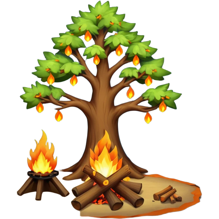 Tree and campfire  emoji