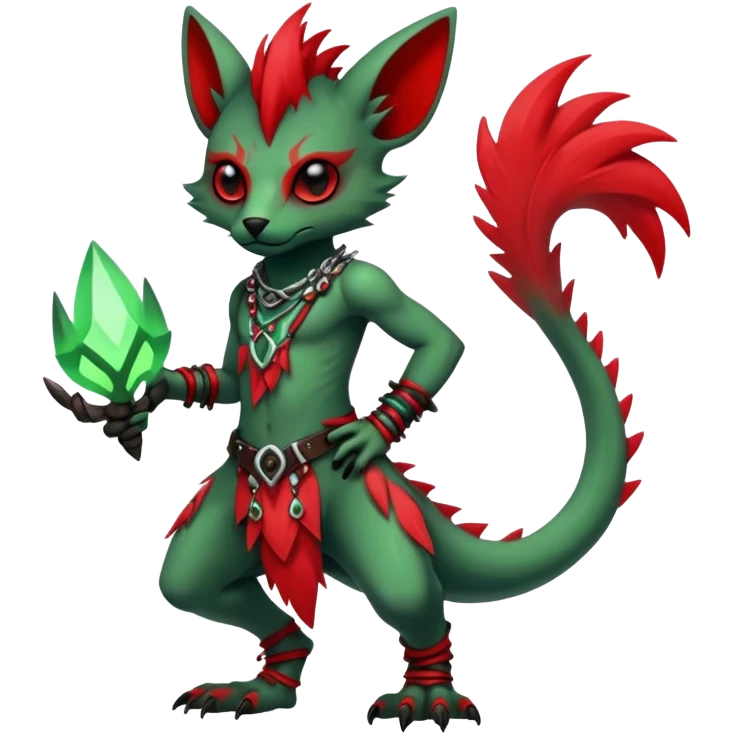 Cool Edgy Green Red ethereal badass punky Fionbri-Vernid-Trico-animal-creature full body emoji