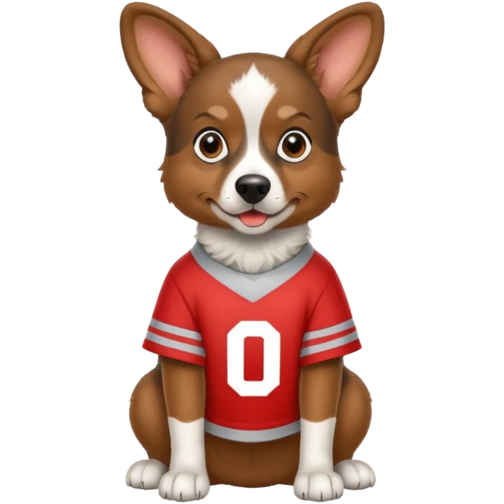 Brown Aussie dog wearing Ohio state jersey emoji