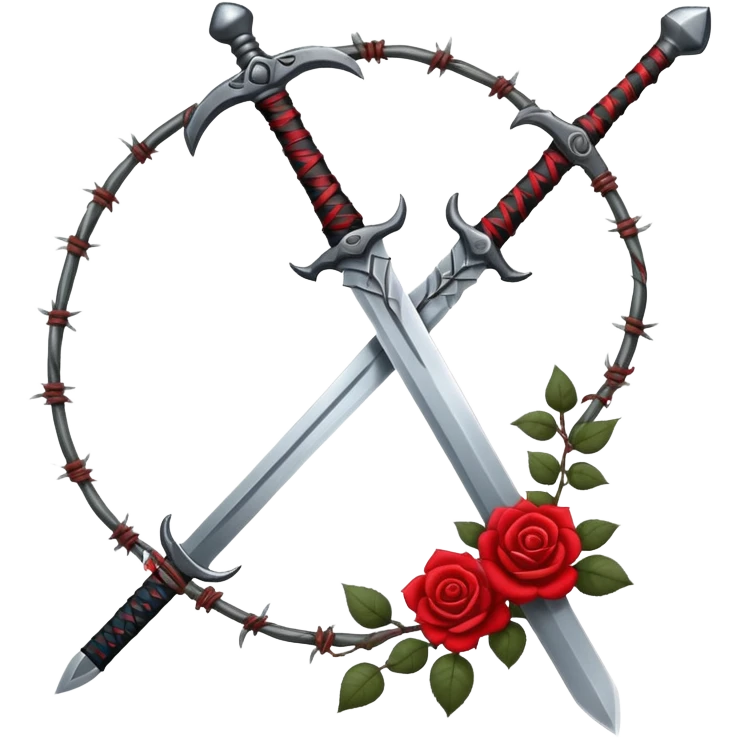 Single Sword with red and black roses and barb wire vines  emoji