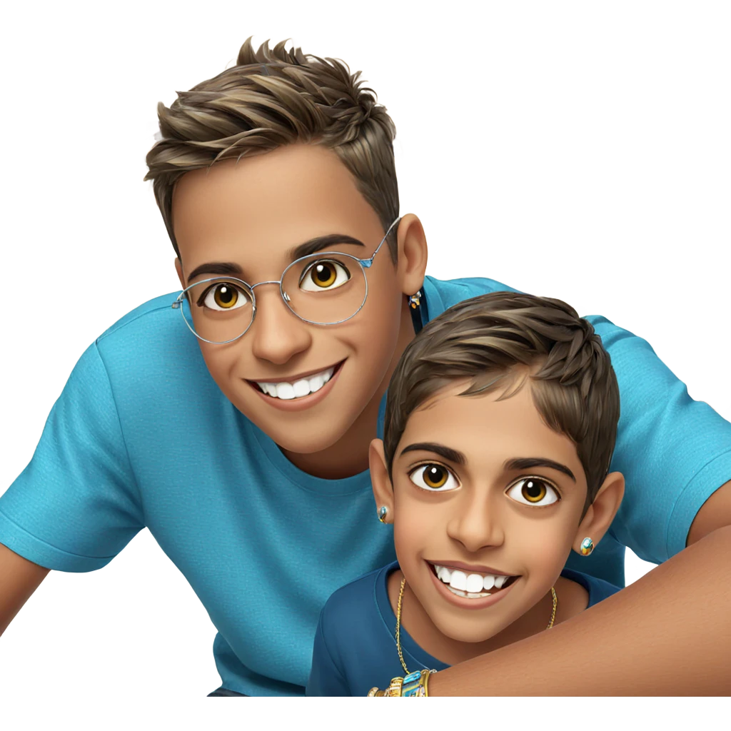 smiling boys indoors with jewelry emoji