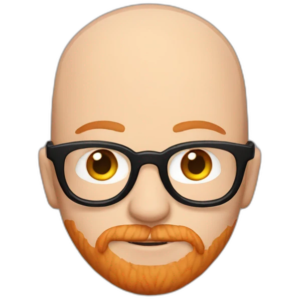 White man a shaven head with dark rimmed glasses, a ginger beard and septum piercing emoji