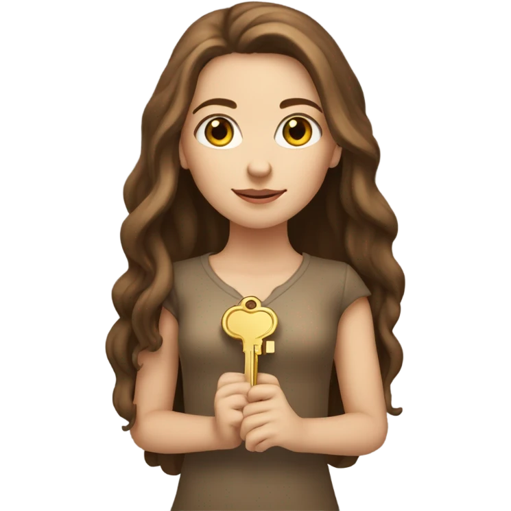 White Girl with brown long hair with gold key in hand emoji