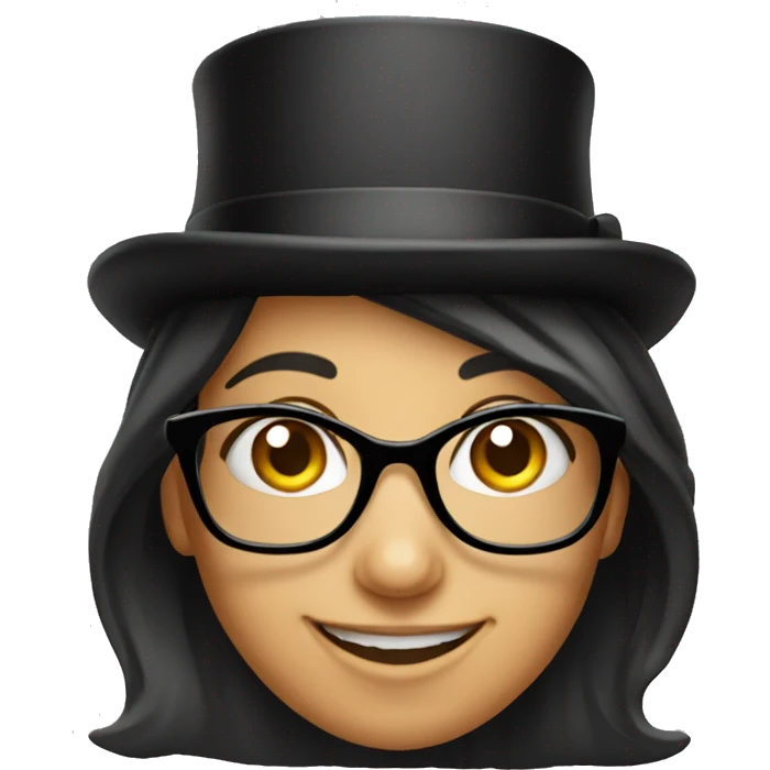 happy girl with glasses in top hat emoji