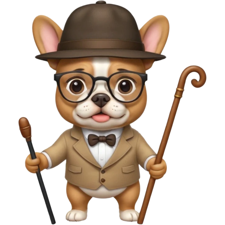 сделай французкого бульдога в очках и шляпе и с тросточкой emoji