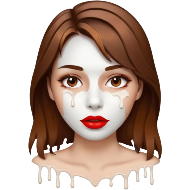 Brown Hair Woman , white paint , drip, face, hot emoji