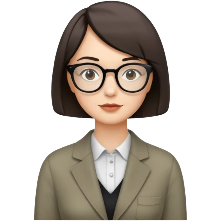woman petite bob haircut wears dark squarish glasses, classic clothes emoji