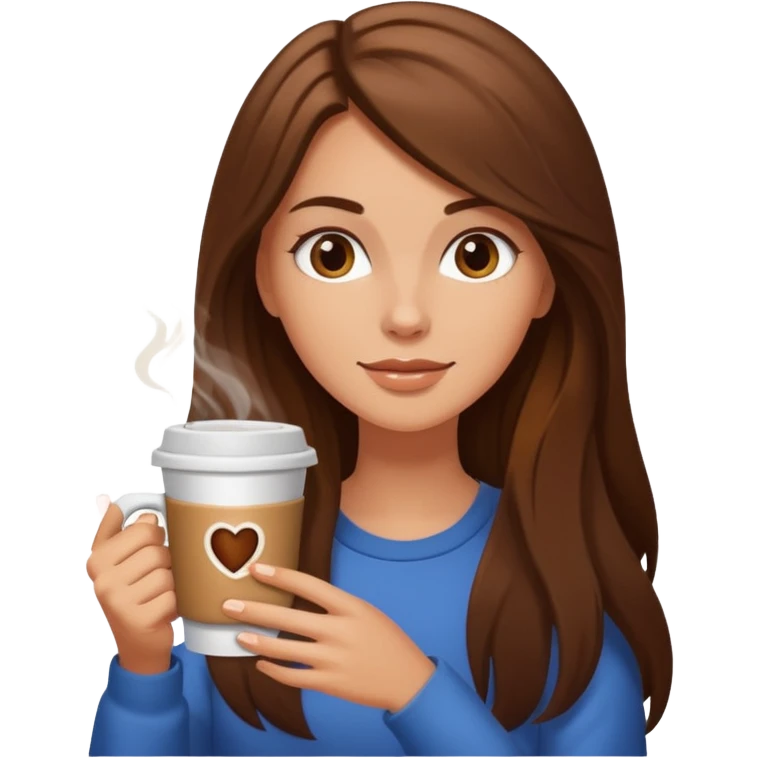 white girl with brown long hair and a hot coffee  emoji