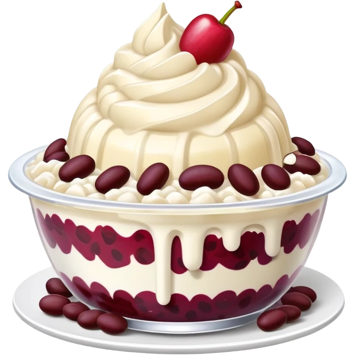 Korean Bingsu shaved ice dessert with red beans and fruit emoji