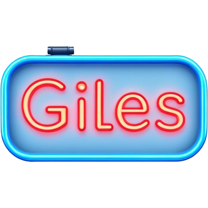 Blue neon sign with the word Giles emoji