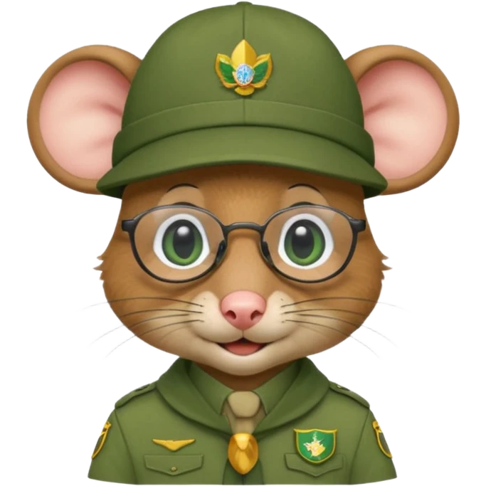 humaniod mice with a scout hat with glasses green uniform emoji