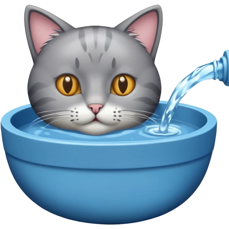 A water bowl with a cat drinking emoji