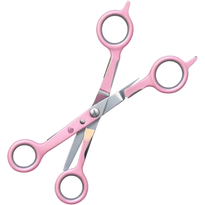 chrome hairdressing scissors, one pastel pink handle, iOS Apple emoji style emoji