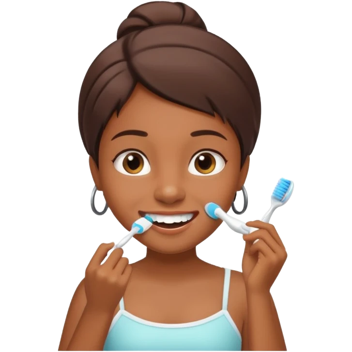 brown skin girl brushing her teeth in the bathroom  emoji