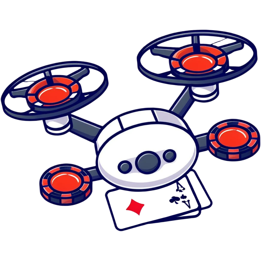 sticker style drone with casino chips and cards, Las Vegas theme emoji