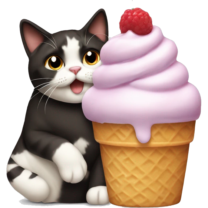 Icecream with Fat dark calico cat emoji