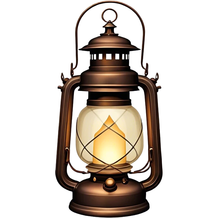 Cinematic Realistic Lantern, an old-fashioned glass lantern with a warm flickering glow, delicate details on the metal handle, softly illuminating the surrounding darkness, glowing with a comforting and nostalgic charm. emoji