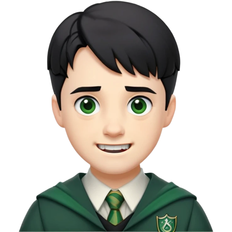 Jamie Yeates is Marcus Flint in harry potter, wear hogwarts slytherin uniform, short black hair, bulky face, often grimacing and showing teeth emoji