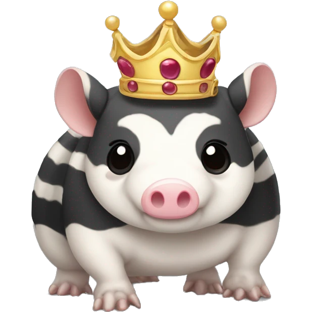 Black and white piebald chubby round armadillo pig panda centipede armadillo wearing a crown emoji