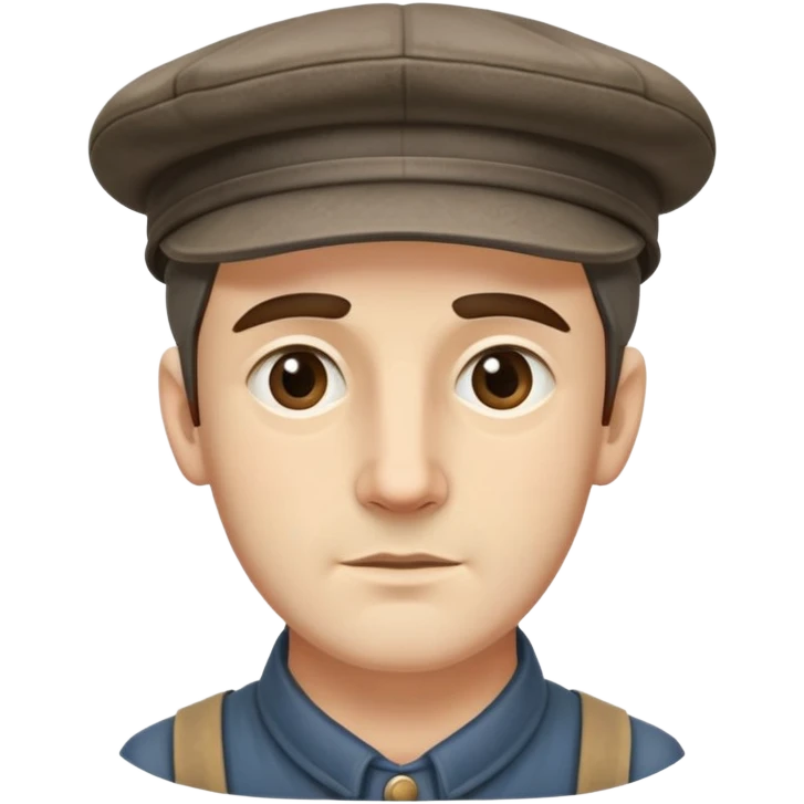 Highly detailed 19th century English factory worker with weathered face, detailed period-accurate clothing, flat cap, and realistic facial features emoji